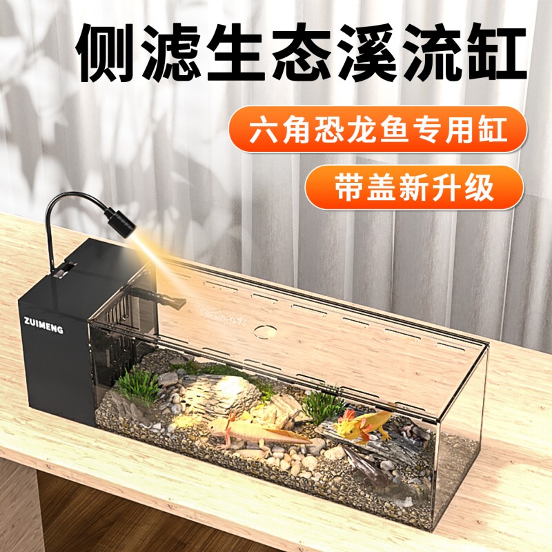 鱼缸六角恐龙鱼专用缸桌面造景蝾螈饲养缸一体成型溪流缸侧滤鱼缸