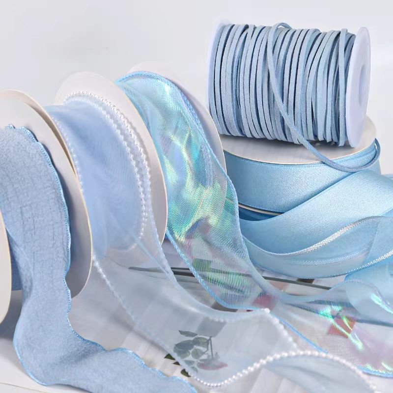 浅蓝色丝带伴手礼品纱带手工diy材料缎带淡天蓝花束蛋糕装饰彩带