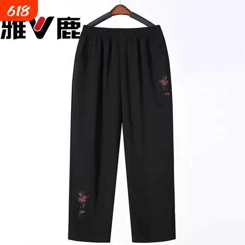 妈妈裤子夏绣花女裤中老年奶奶裤
