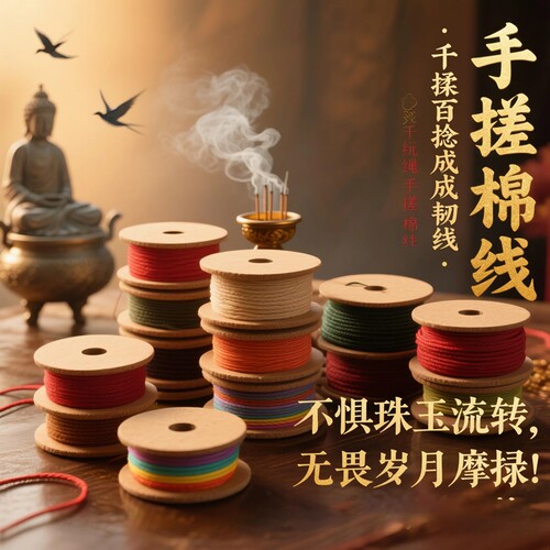 藏式风手搓棉线菩提手串文玩线绳