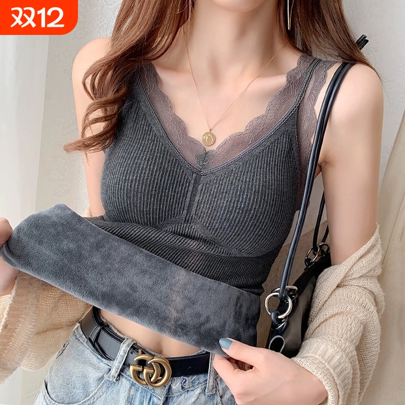 秋冬保暖背心女加厚加厚带胸垫
