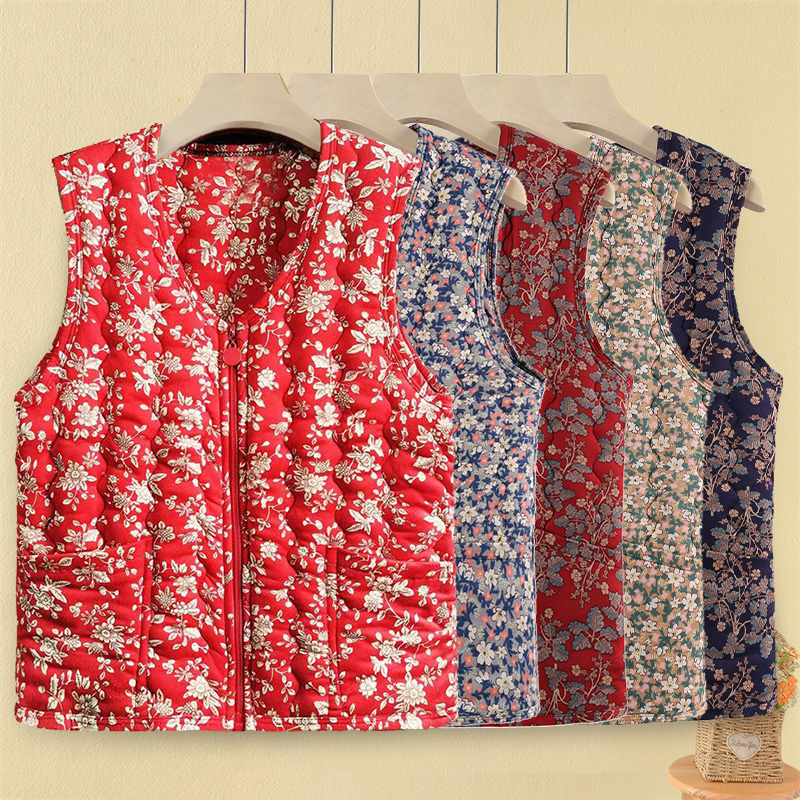 中老年人妈妈秋冬加棉马甲女款奶奶装马夹保暖坎肩老人背心开衫