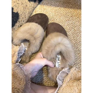 加绒保暖毛毛鞋 新款 厚底雪地棉靴子 女外穿2025冬季 毛绒绒包头拖鞋