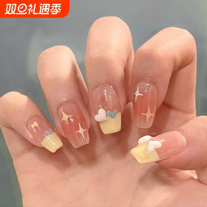 手工穿戴甲奶腮红法式ins可爱猫眼小红书同款美甲片黑皮蝴蝶结