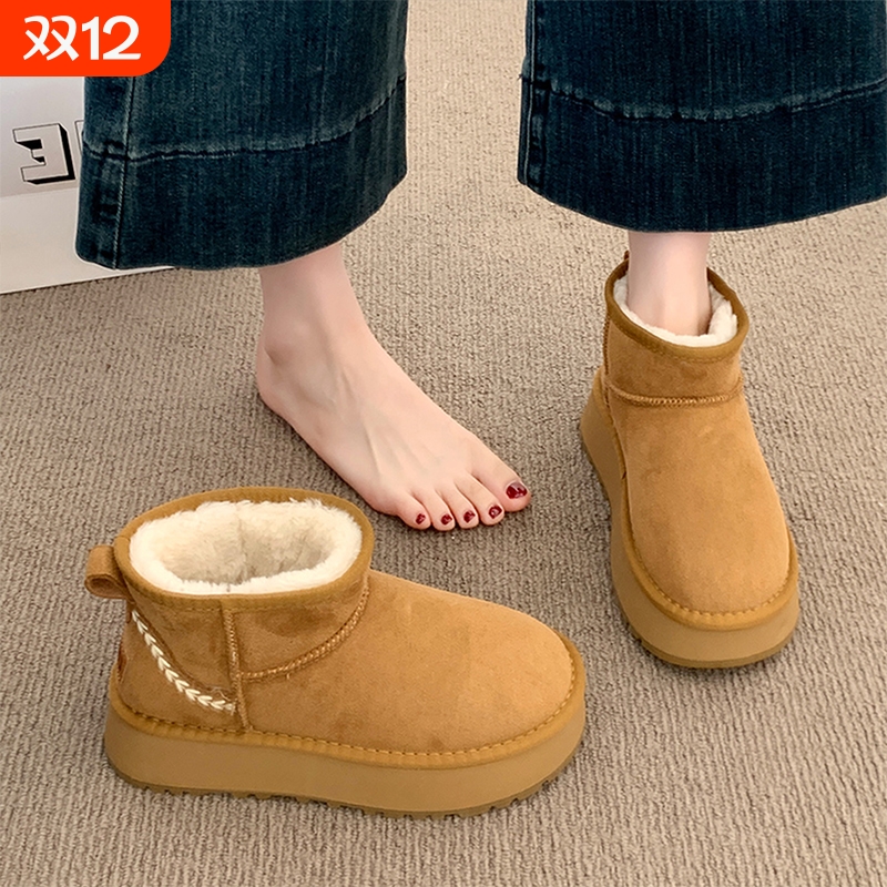 厚底雪地靴女款2025新款冬季皮毛一体加绒加厚保暖棉鞋子女鞋灰色