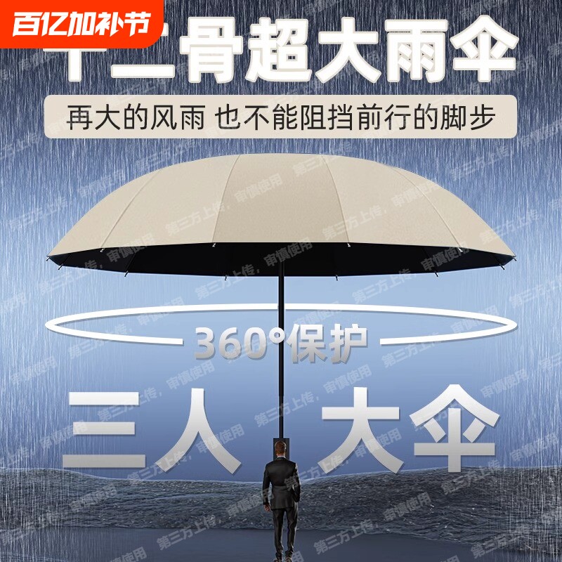 超大号雨伞男女加固手动结实抗风晴雨两用折叠黑胶防晒遮阳伞纯色