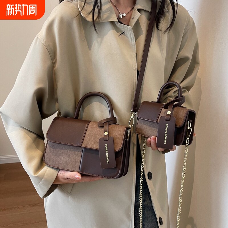 伊布古奇拼色手提小包包女士2025新款简约百搭小方包高级感斜挎包