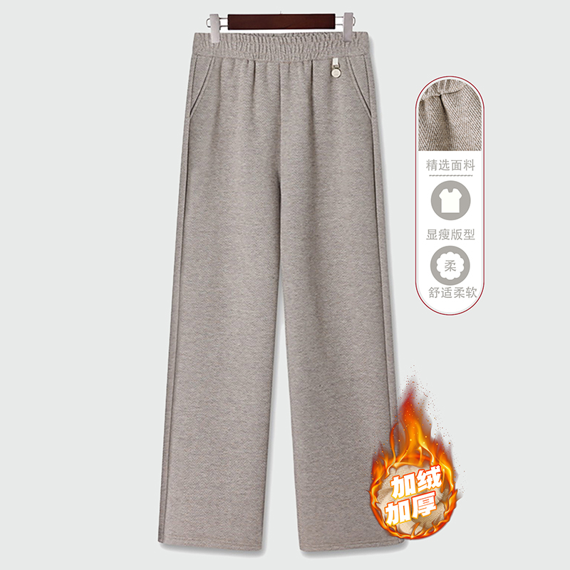 奶奶冬装洋气阔腿毛呢直筒裤中老年女春秋季妈妈长裤松紧腰休闲裤