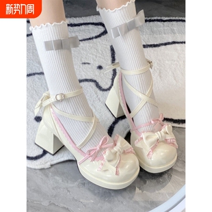 奶芙派对2.0中跟防水台Lolita鞋 女粗跟 曲琪饼干原创可爱日系单鞋