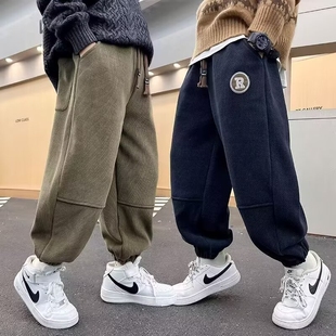 男童加绒裤子秋冬款2026新款春秋卫裤中大童加厚保暖运动外穿长裤
