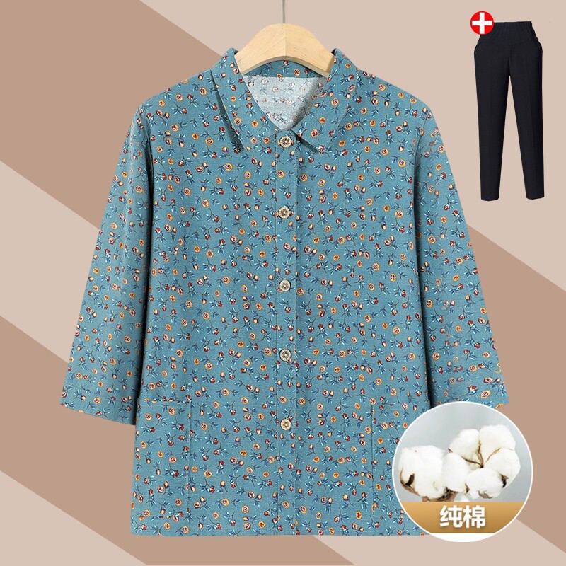 中老年人纯棉衬衫女奶奶春季衣服妈妈夏装碎花上衣洋气开衫薄款