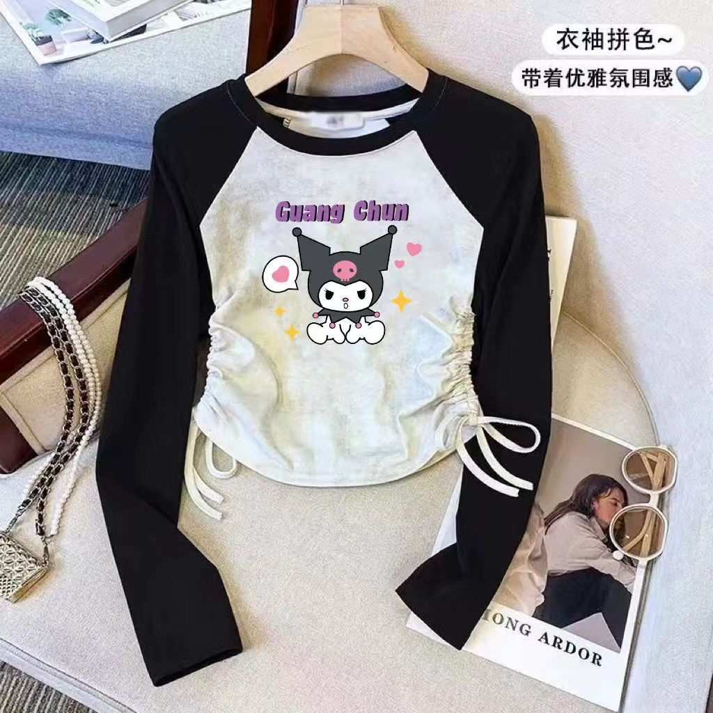 女童春秋季长袖纯棉T恤2024新款儿童洋气抽绳中大童打底上衣公主B