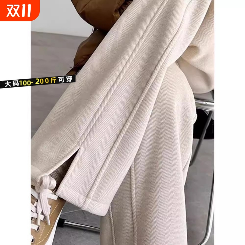 加厚加绒毛呢裤子女秋冬季2025新款窄版直筒醋酸阔腿裤大码小个子