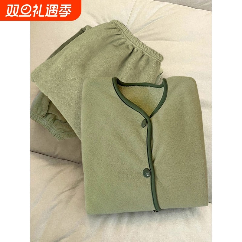 小香风珊瑚绒睡衣女冬季新款加绒加厚法兰绒家居服套装冬可外穿