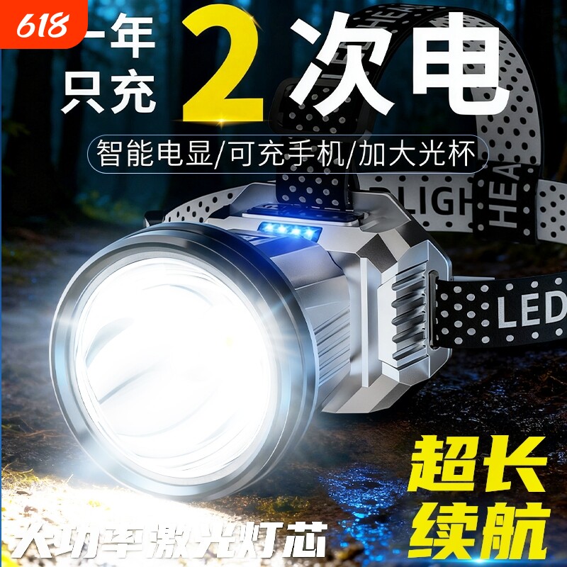 公牛适用头灯强光充电超亮头戴式感应钓鱼专用超长续航手电筒矿灯