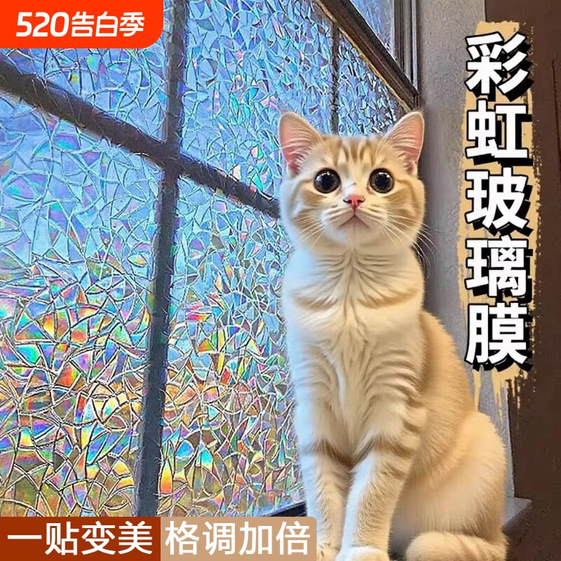 玻璃贴纸彩虹膜静电防窥贴膜窗贴卫生间窗户透光不透明玻璃膜磨砂
