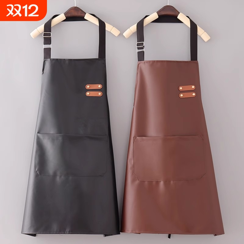 2025防水新款围裙厨房男女软皮防油皮革护衣围腰时尚PU罩衣厨师