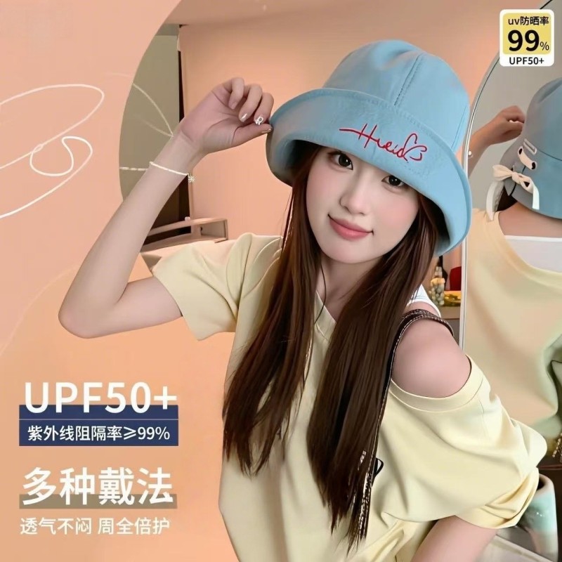 夏季翻檐牛仔渔夫帽女2026新款日系复古大帽檐显脸小遮阳帽子蓝色