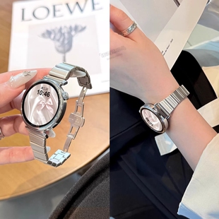 适用华为GT6表带watch5高级感女款小蛮腰钢带腕带GT5Pro智能运动GT4加长专用GT3透气金属New原装表链表盘黑色