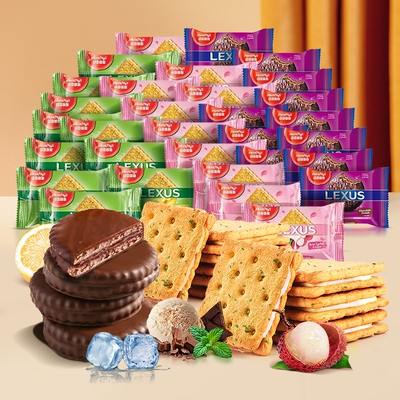 进口马来西亚马奇新新巧克力涂层岩盐芝士夹心饼干曲奇休闲零食