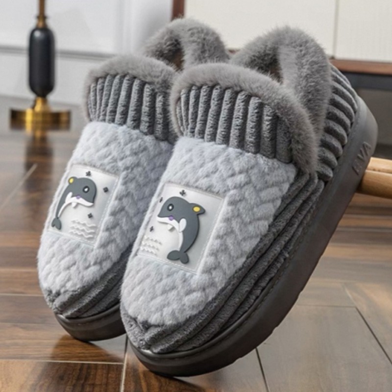棉拖鞋包跟男冬季家居室内防滑加厚软底家用毛毛拖鞋保暖棉鞋情侣