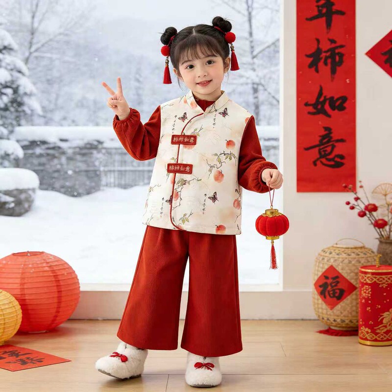 中国风新年宝宝罩衣儿童秋冬季外穿洋气拜年服唐装围兜反穿衣护衣