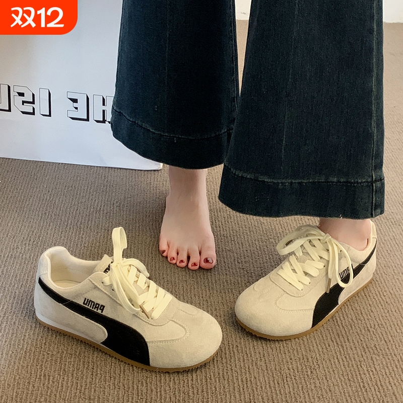 德训鞋女鞋2025春季新款平底跑步运动休闲鞋百搭小白鞋软底阿甘鞋