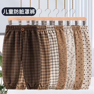 儿童女童裤子运动裤透气春秋冬男宝宝灯芯绒休闲裤灯笼裤外穿格子