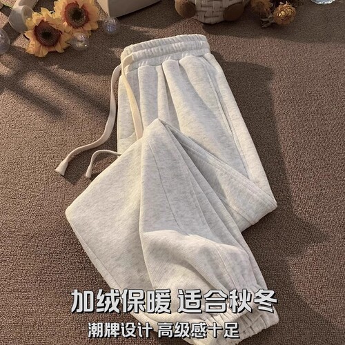 白花灰卫裤男女款秋季潮牌宽松束脚运动裤大码高级感休闲裤子加绒