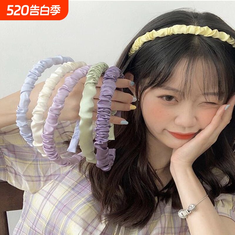 仙气唯美头箍奶油光泽绸缎面褶皱发箍发饰布艺压发宽边简约甜美风
