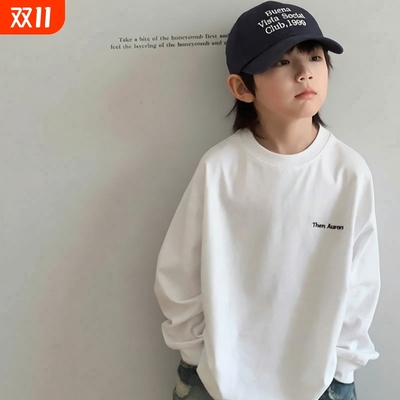 纯棉儿童t恤长袖薄款中大童韩版简约打底衫男女童百搭春秋季上衣