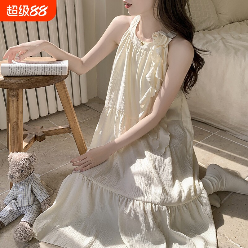 云朵棉吊带睡裙女夏季2025新款公主风睡衣带胸垫少女家居服中长款