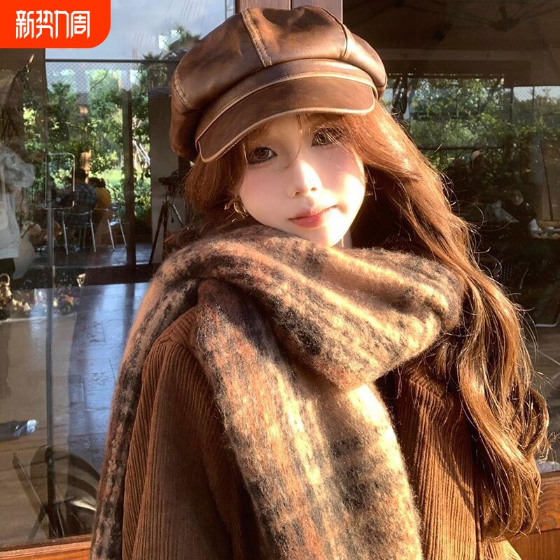 美拉德棕色围巾女冬季2025新款高级氛围感仿羊绒格子保暖情侣围脖