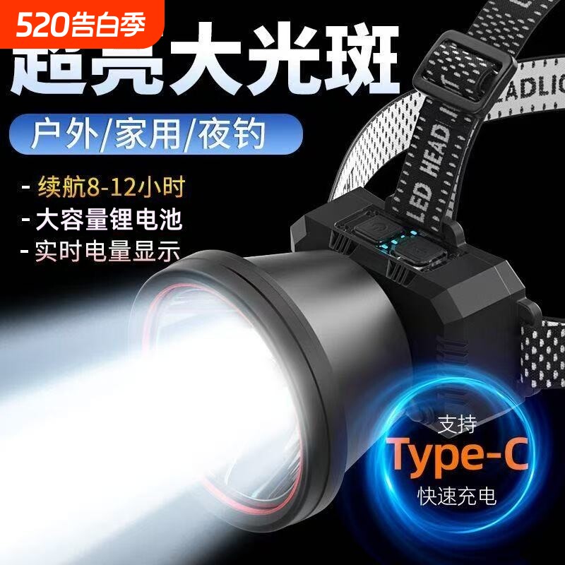 公牛适用LED头灯强光超亮远射头戴式手电筒防水户外登山钓鱼专用