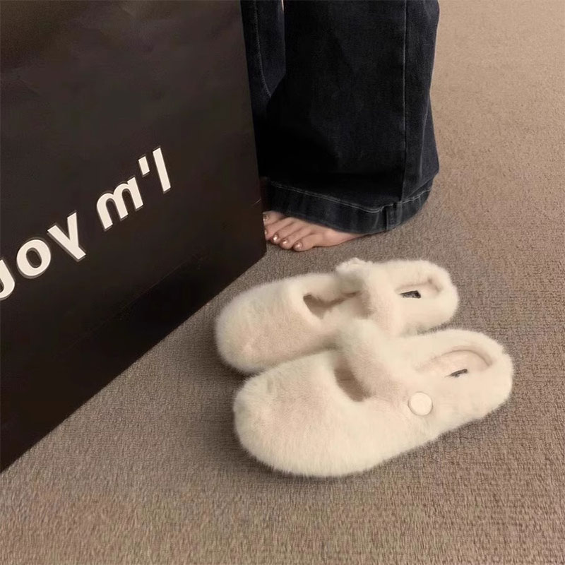 毛绒欧货网红爆款包头毛毛半拖鞋女秋冬季外穿2025新款孕妇棉拖鞋