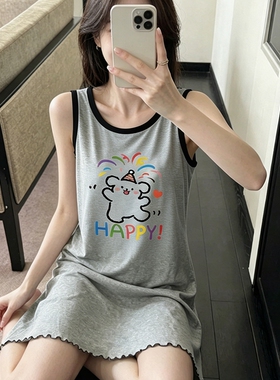 2026夏季女冰丝睡衣儿童睡裙女孩背心裙家居服女童灰色白色红色