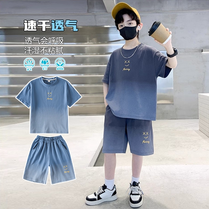 男童夏装套装2025新款中大童帅气时髦男孩短袖t恤儿童夏季运动潮T