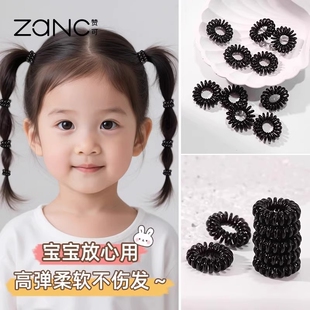 儿童电话线发圈细小号女童扎头发马尾宝宝皮套皮筋精致黑色不伤发