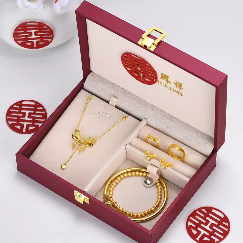 假五金套装首饰结婚用仿真订婚摆台假三金一套婚礼假黄金仿金手镯