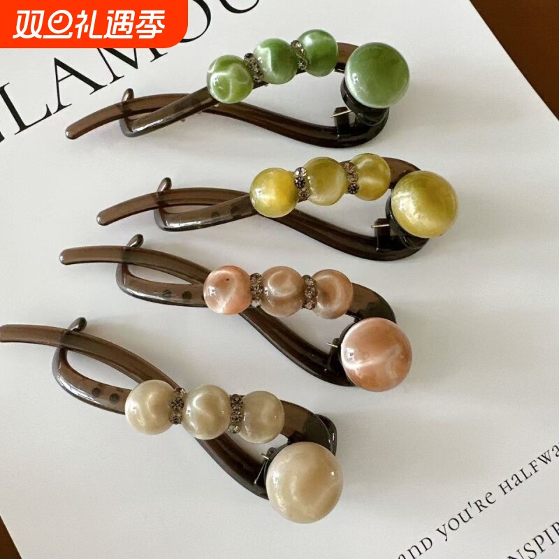 扭扭夹发夹日常百搭盘发渐变优雅气质复古夹子简约珠珠后脑勺发饰