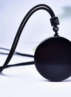 天然黑曜石无事牌圆形吊坠通用