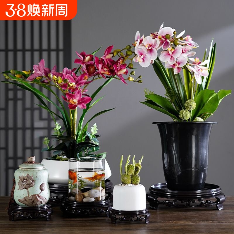 花盆摆件方圆形塑料底座茶壶多肉兰花瓶托盘奇石鱼缸花盆底坐防水