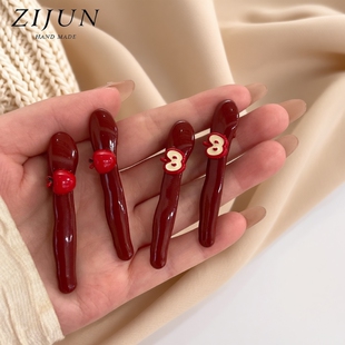 发夹发卡韩国可爱小苹果刘海女儿童安可拉红高颜值侧边鸭嘴一字夹