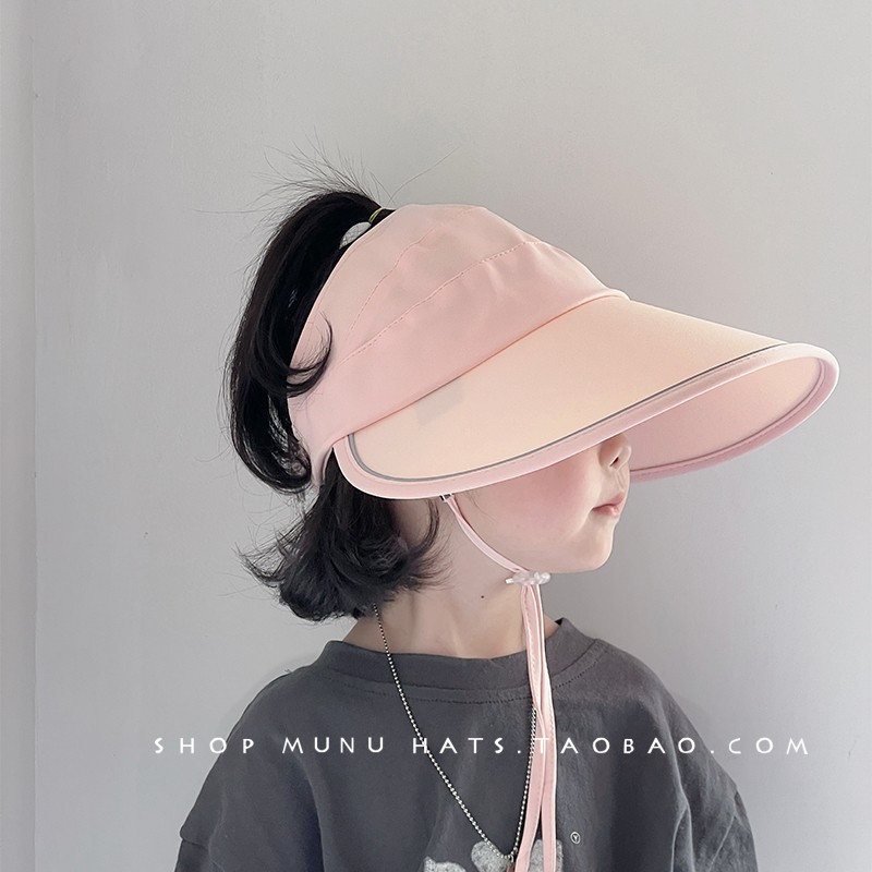 儿童夏空顶帽大帽檐遮阳帽女童防紫外线遮阳帽透气可扎马尾防晒帽