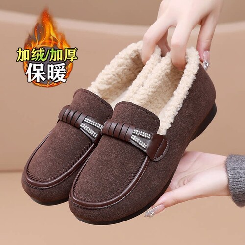 牛皮版加绒妈妈棉鞋冬季