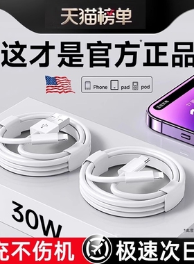 官方正品30W原配快充数据线适用苹果14iPhone13/12proMax11充电线器手机XS/XR/8piPad平板2米17plus16s装15
