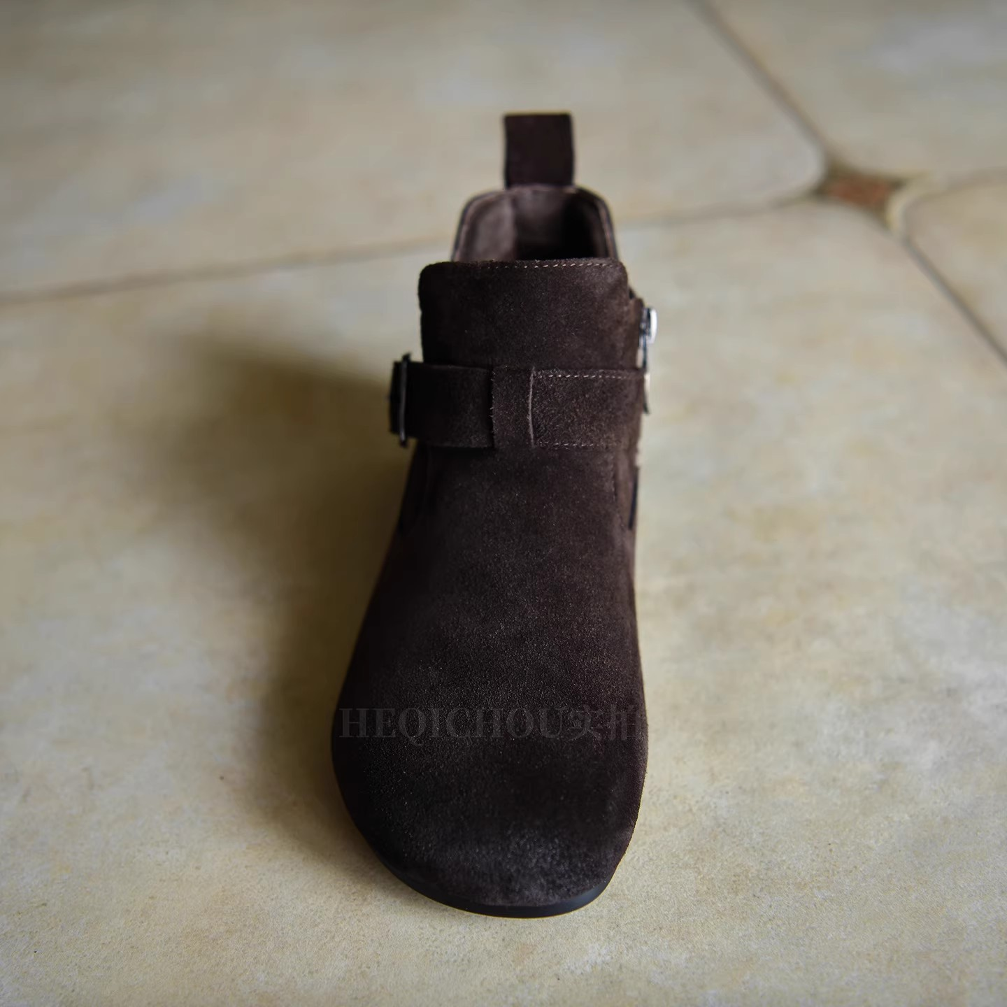 磨砂皮平底短靴女平跟女靴子真皮及踝靴女鞋秋冬加绒马丁靴牛皮