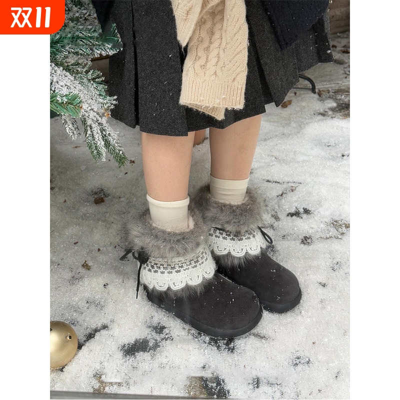 自留款2025秋冬新款千禧风毛毛雪地靴加绒内增高保暖东北棉鞋短靴