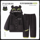 连帽可爱家居服套装 睡衣无牙仔秋冬季 珊瑚绒情侣女士加厚保暖男款