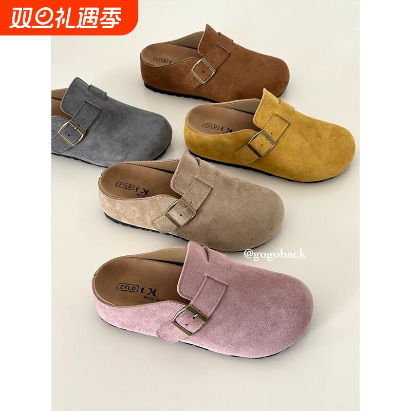 gogoback5cm内增高勃肯半拖鞋女圆头百搭休闲懒人一脚蹬包